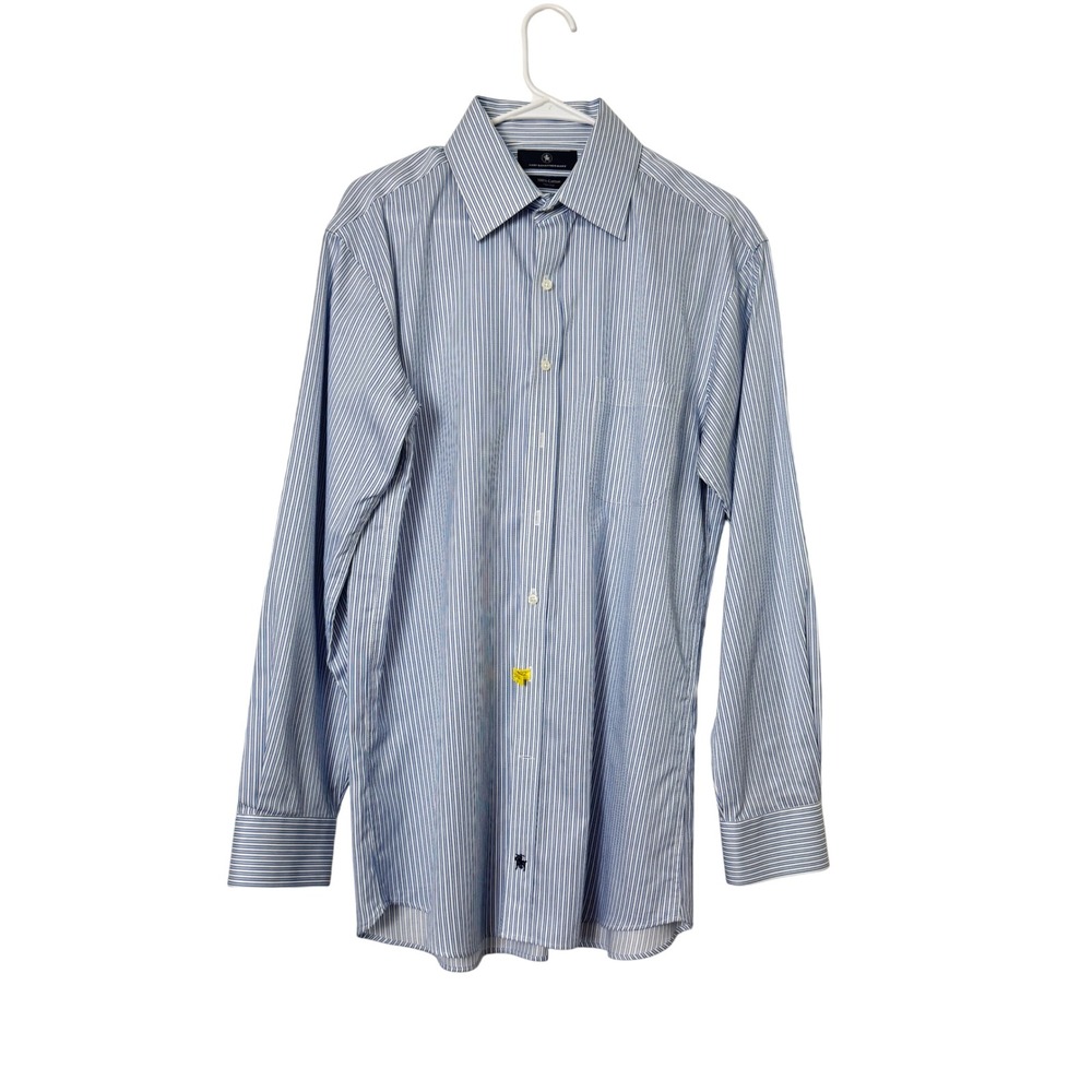 Hart‎ Schaffner Marx Mens Blue White Striped Non-Iron Cotton Dress Shirt 16.5 35 - Picture 1 of 4